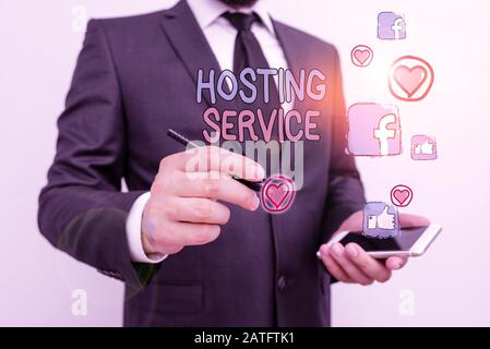 Word writing text Hosting Service. Business photo showcasing provides services for the website to be seen in the Internet Stock Photo