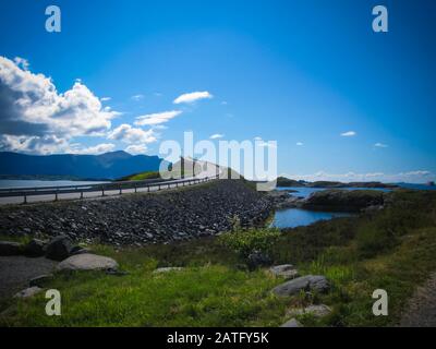 Atlantic ocean road in Norway. The Storseisundet Bridge is the longest of the eight bridges that make up Atlantic Road. Stock Photo