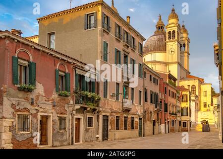 Rio Terrà Catecumeni, a pretty street located behind The Basilica di Santa Maria della Salute, in The Dorsoduro district of Venice,Italy Stock Photo