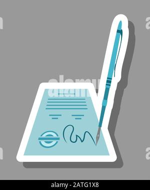Signing contract icon that symbolizes agreement and partnership. All the objects, shadows and background are in different layers. Stock Vector