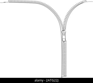 Vector zipper in one continuous line style for your design. Stock Vector