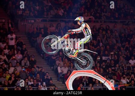 Barcelona, Spain. 02nd Feb, 2020. ; Palau Sant Jordi, Barcelona, Catalonia, Spain; X Trial Mountain Biking Championships; Adam Raga (Spain) of the TRRS Team in action during the X Trial indoor Barcelona Credit: Action Plus Sports Images/Alamy Live News Stock Photo