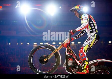 Barcelona, Spain. 02nd Feb, 2020. ; Palau Sant Jordi, Barcelona, Catalonia, Spain; X Trial Mountain Biking Championships; Adam Raga (Spain) of the TRRS Team in action during the X Trial indoor Barcelona Credit: Action Plus Sports Images/Alamy Live News Stock Photo