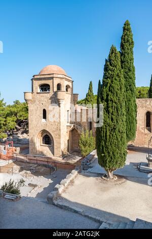 Medieval Monastery of Filerimos on Acropolis of Ialyssos (Rhodes, Greece) Stock Photo