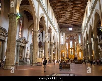 Main nave of Basilica di Santa Croce, Florence Stock Photo