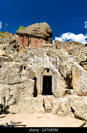 Caves at Geghard monastery, UNESCO world heritage in Armenia Stock Photo