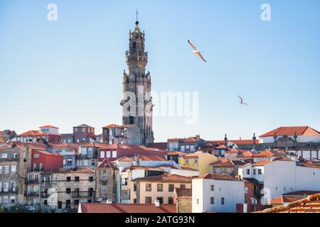 View Of Clerigos Tower And Roofs In Porto Portugal Stock Photo