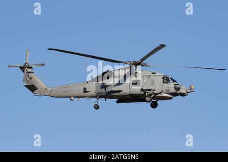 A US Navy Sikorsky SH-60 Seahawk with the Helicopter Maritime Strike Squadron Five-One (HSM-51) flying near Naval Air Facility, Atsugi, Japan Stock Photo