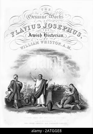 Title page of an edition of Josephus featuring Elijah and the prophets of Baal,  printed in the 1800s. Stock Photo