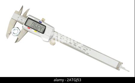 Digital vernier scale measuring caliper isolated on a white background Stock Photo