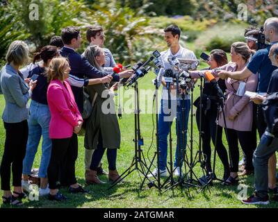 NOVAK DJOKOVIC (SRB) during an a press conference at the Royal Botanical Gardens in Melbourne after winning the 2020 Australian Open Stock Photo