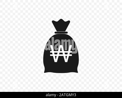 Korean won, money bag icon. Vector illustration, flat design Stock Vector