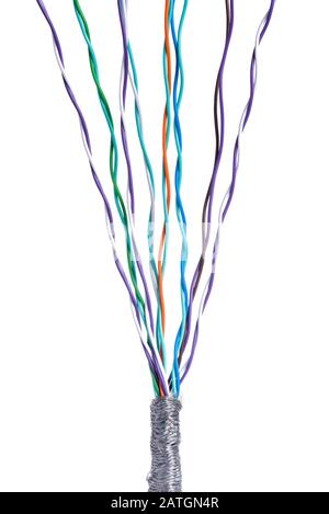 Colorful electrical pair cable used in telecommunications networks isolated on white background Stock Photo