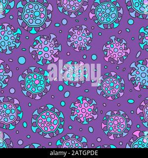 A lot of bright glowy biology cells, bacterias and virus seamless pattern Stock Vector