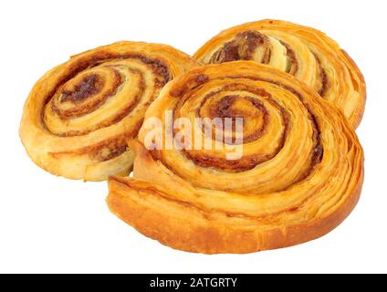 Cinnamon sweet pastry rolls isolated on a white background Stock Photo