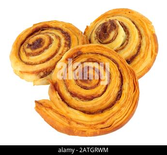 Cinnamon sweet pastry rolls isolated on a white background Stock Photo