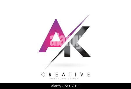 AK A K Letter Logo with Colorblock Design and Creative Cut. Creative logo design. Stock Vector