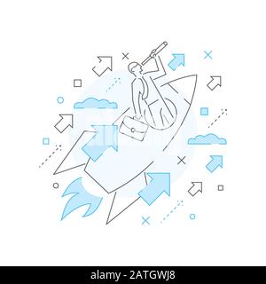 Startup Business concept Vector illustration in linear style Stock Vector