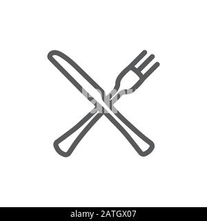 Fork and knife line icon on white background Stock Vector