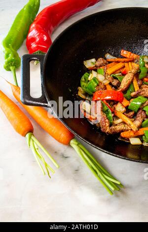 Chopped steak or Bistec Picao and patacones or tostones are fried green plantain slices, made with green plantains, Tipical Panamá food, Panamá, Centr Stock Photo