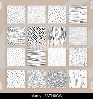 Set of Abstract Samless Patterns of doodles, lines, memphis elements. Simple abstract pattern background collection for interrior, textile design Stock Vector