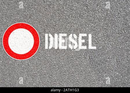 A sign on the road prohibiting diesel vehicles Stock Photo