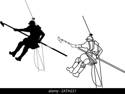 Workers icon with industrial climber. Window and building facade cleaning. Industrial alpinism. Signs and symbols  for websites, logo, app, UI. Vector Stock Vector