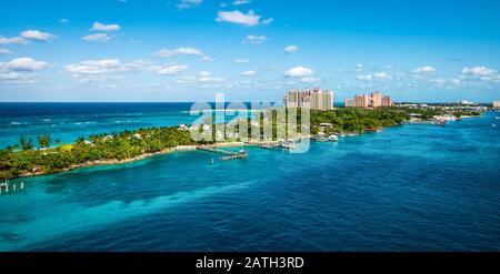 Panoramic landscape view of Paradise Island, Nassau, Bahamas. Stock Photo