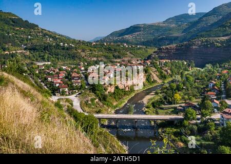Town of Tserovo over Iskar River in Iskar Gorge in Balkan Mountains (Stara Planina), Bulgaria Stock Photo