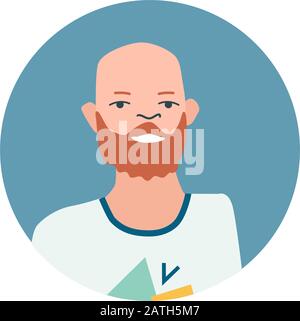 Colourful male face circle in flat style. Cartoon vector icon. Modern design. Men face. Person silhouette avatar profile. Round portrait isolated. Stock Vector