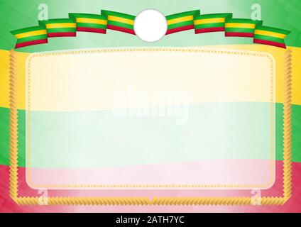 Border made with Sao Tome and Principe national flag. Brush stroke frame. Template elements for your certificate and diploma. Horizontal orientation. Stock Vector