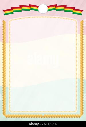 Border made with Guinea-Bissau national flag. Brush stroke frame. Template elements for your certificate and diploma. Vertical orientation. Stock Vector