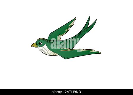 Green bird fly. Vector illustration. Cute chick. Stock Vector