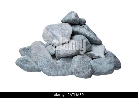 Pile of grey pebbles on white background. Stock Photo
