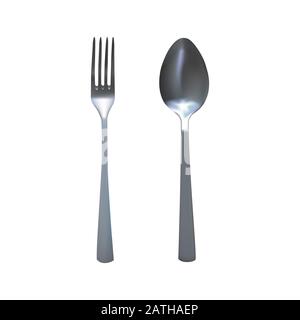 Spoon and fork. Metallic flatware. Vector illustration. Stock Vector