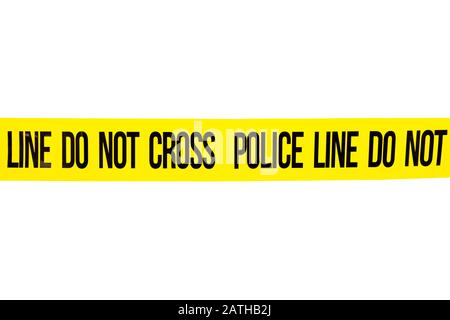 Police line do not cross tape isolated on white background, inforcement and investigation concept Stock Photo