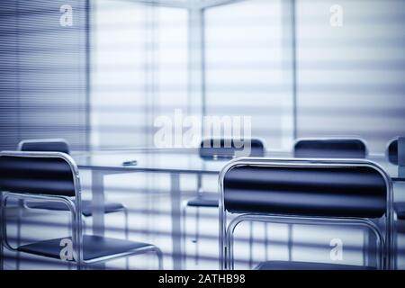 through the blinds. conference room before a business meeting Stock Photo