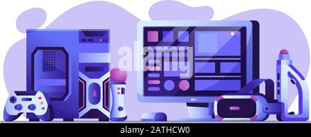 Online and VR Gaming Web Banner in Flat Stock Vector