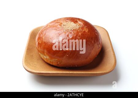 anpan round bread with azuki red beans paste closeup isolated on white ...
