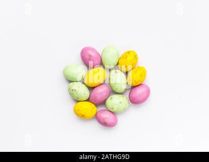 Easter Eggs flat lay view Stock Photo