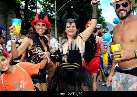 Street Carnival, South America, Brazil - February 17, 2019: A Brazilian family having so much fun during a Carnival party held in Rio de Janeiro. Stock Photo