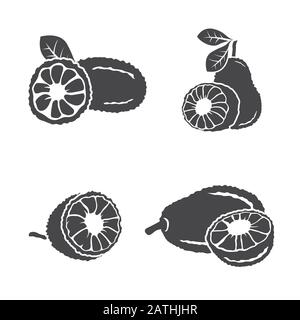 Vector black Jackfruit set on white background Stock Vector
