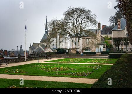Saint-Nicolas church, public garden, Blois, Loir-et-Cher, France Stock Photo