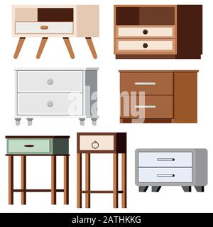 Nightstand bedside icons set isolated on white background. Stock Vector