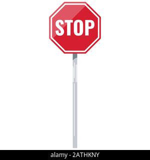 Stop red road sign with support vector icon isolated on white background. Stock Vector