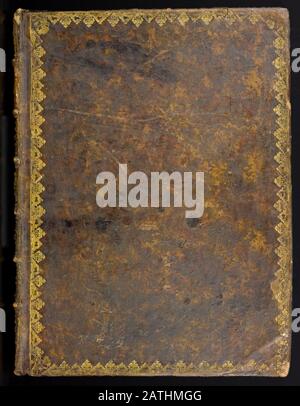 Sheepskin binding on an ancient book cover printed in 1691 Stock Photo