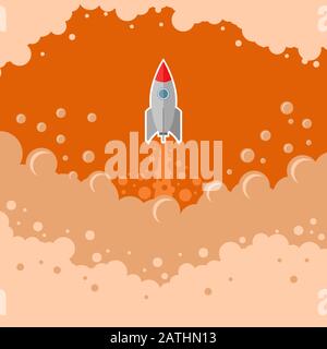 Space Rocket Fly on Red Bubble Sky Background Stock Vector