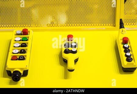 Different buttons in modern metal elevator Stock Photo
