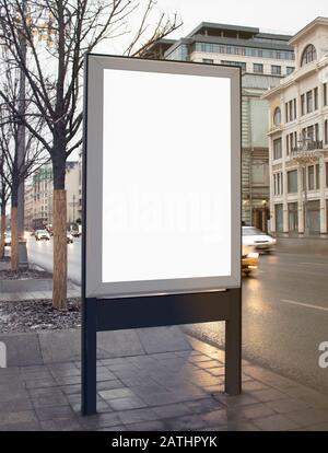 Blank white rectangular pylon stand on street mockup Stock Photo