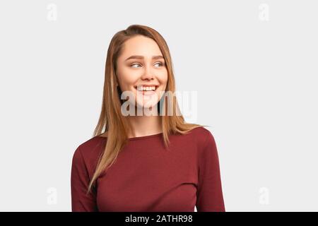 Attractive girl very glad smiling broad smile  Stock Photo